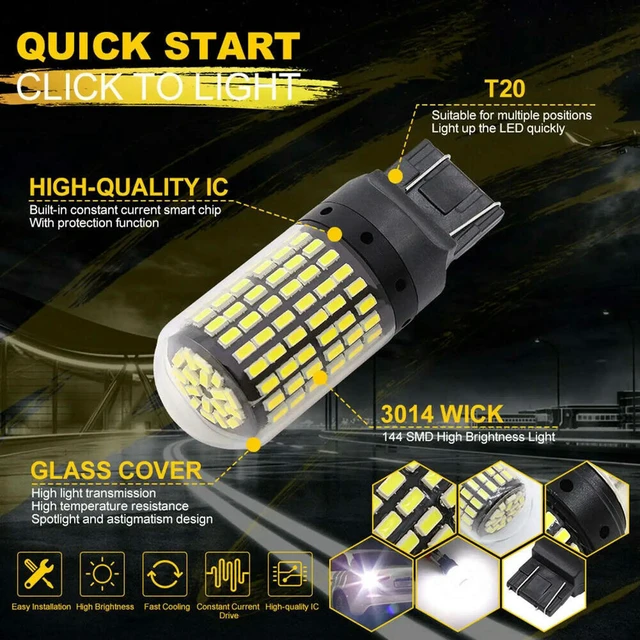 Alt view image 3 of 3 - 20X 7440 Canbus Super Bright Error Free LED Bulb T20 W21W 144 SMD White For Reverse Tail Turn Signal Light