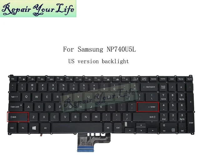 Main image of US English Backlit Keyboard for 7 Spin NP740U5M-X01 NP740U5L 740U5L NP740U5 Notebook 13BA59041 BA59-04106A NSK-MSABN