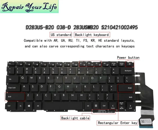 Main image of NS14A9 US English Laptop Backlit Keyboard for AVITA Liber NS14A9 D283US-B20 038-D283USWB20 Replacement Keyboards Backlight
