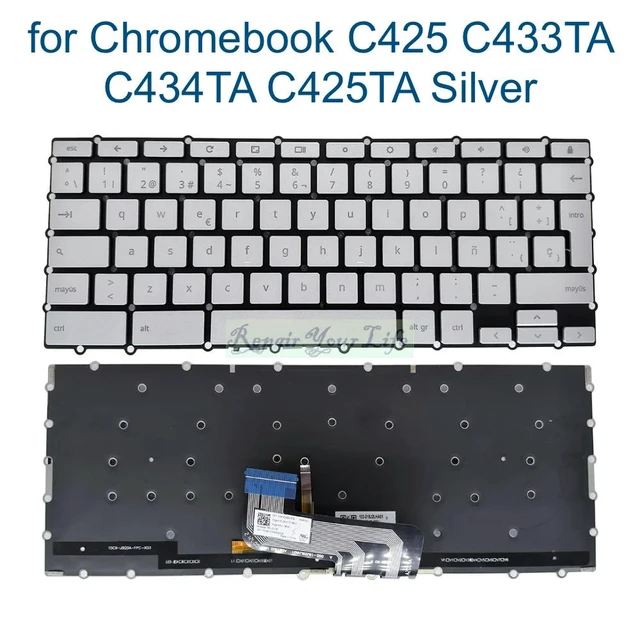 Alt view image 2 of 3 - Spanish Backlit Keyboard for Chromebook Flip C434 C425 C434TA C425TA C433TA C433TA-BM3T8 DSM4T DH342T 2-in-1 Laptop ASM18J2