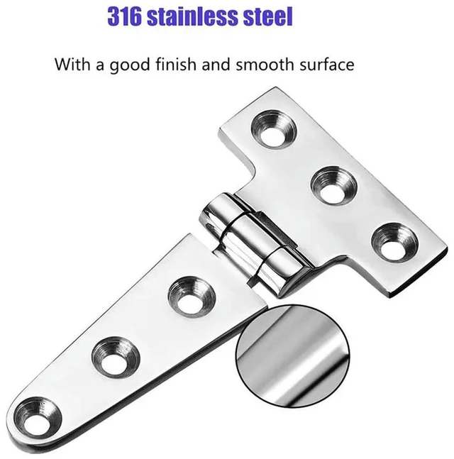 Alt view image 2 of 3 - Marine Grade T Hinges, Boat Hinges, 4 Inch X 2 Inches, No Noise, Heavy Duty 316 Stainless Steel With Screws (8 PCS)