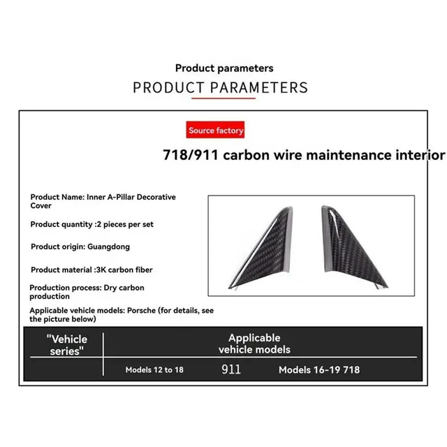 Alt view image 2 of 3 - Real Carbon Fiber A Pillar Triangle Cover For 718 911 2012-2019 Car Decorative Cover Gloss Black
