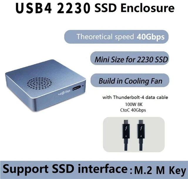 Main image of 40Gbps 2230 M.2 NVMe USB 4.0 SSD Enclosure with Cooling Fan Compatible with TB3/4 for Laptop Computer Game Camera