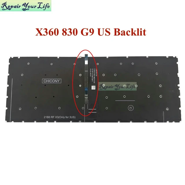 Alt view image 2 of 3 - 830G9 US English Backlit Keyboard for EliteBook X360 830 G9 835 G9 13" Mylar 2-in-1 Laptop Keyboards Backlight N08384 N08383