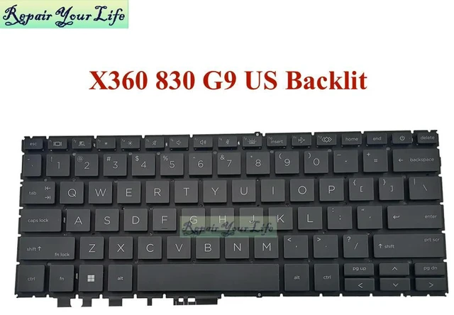 Main image of 830G9 US English Backlit Keyboard for EliteBook X360 830 G9 835 G9 13" Mylar 2-in-1 Laptop Keyboards Backlight N08384 N08383