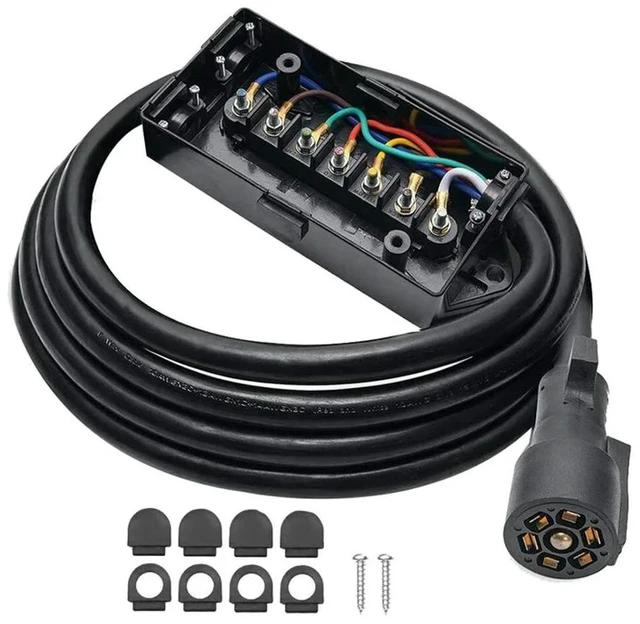 Main image of 8 Foot 7 Pin Trailer Plug Wiring Harness 7 Way RV Trailer Cord Wire With 7 Gang Waterproof Junction Box Junction Box Kit