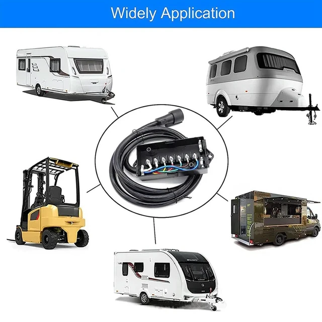Alt view image 2 of 3 - 8 Foot 7 Pin Trailer Plug Wiring Harness 7 Way RV Trailer Cord Wire With 7 Gang Waterproof Junction Box Junction Box Kit