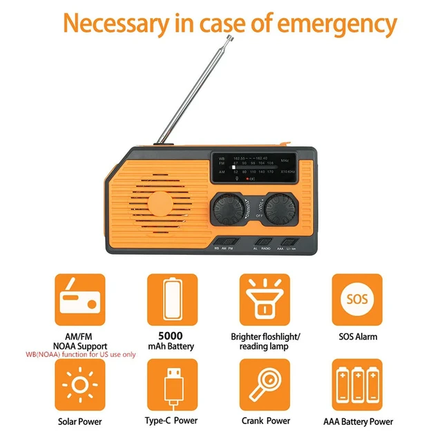 Alt view image 2 of 3 - Hand Crank Radio Multifunctional Radio AM/FM/WB NOAA Weather LED Flashlight Power Bank for Outdoor Camping Hiking