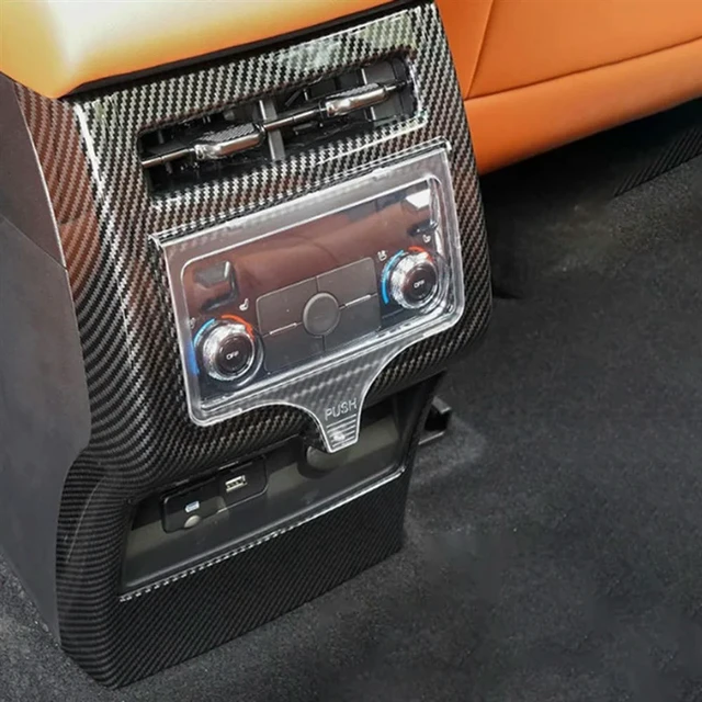 Alt view image 2 of 3 - Car Rear Armrest Air Conditioner Vent Cover Air Conditioner Anti Kick Hit Cover Carbon Fiber Trim For GWM HAVAL H9 2024-2025