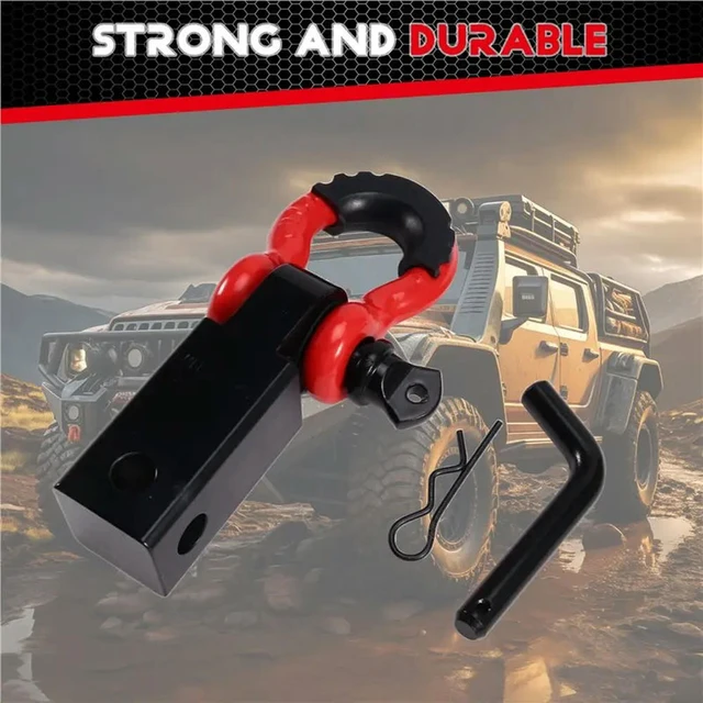 Alt view image 3 of 3 - Powder Coated Double Hole Recovery Shackle Block Hitch Receiver D-Ring Hitch Pin For SUV Trucks Jeep Off-Road