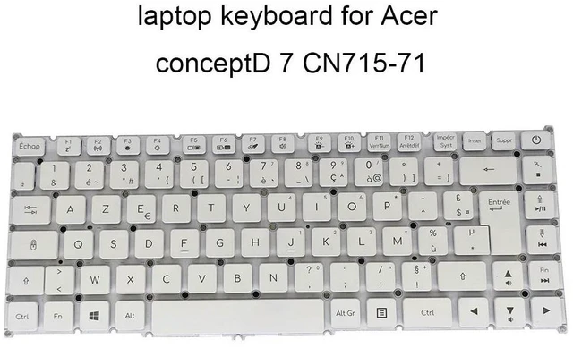 Main image of FR French AZERTY Backlit Keyboard For ConceptD 7 CN715-71 73A9 70LR CN715-71P LG4P-T90W3L White Keycaps Backlight Keyboard