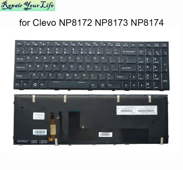 Main image of US English Backlit Laptop Keyboard For Clevo Sager NP8172 NP8173 NP8174 NP8176 NP8177 MP-13H83USJ430C1 Replacement Keyboards