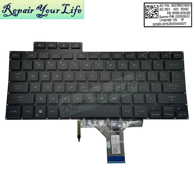 Alt view image 2 of 3 - US Backlit Keyboard for ROG Flow X13 GV301 GV301QC GV301QH GV301QE Gaming Laptop Keyboards Backlight V202526AS1 2619US00