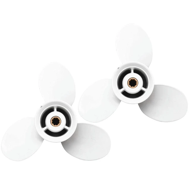 Alt view image 3 of 3 - 2X Ship Engine Outboard Propeller 3-Bladed Rotary Paddle 683-45941-00-El 9 1/4 X 12 For 9.9-15Aluminum White