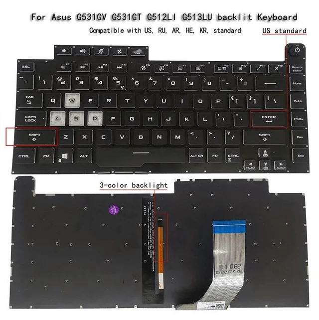 Main image of G531 US English Backlit Keyboard For Rog Strix G531G G531GT G531GD G531GV G531GU G531GW Crystal Keycaps Backlight Keyboards