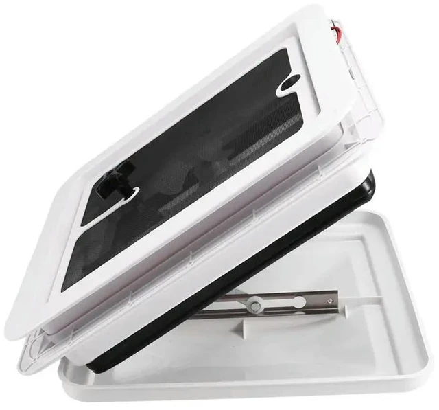 Main image of RV Roof Vent 14 Inch X 14 Inch Exhaust Fan Only 1 Fan 12V Power White Lid Inner Garnish Fan