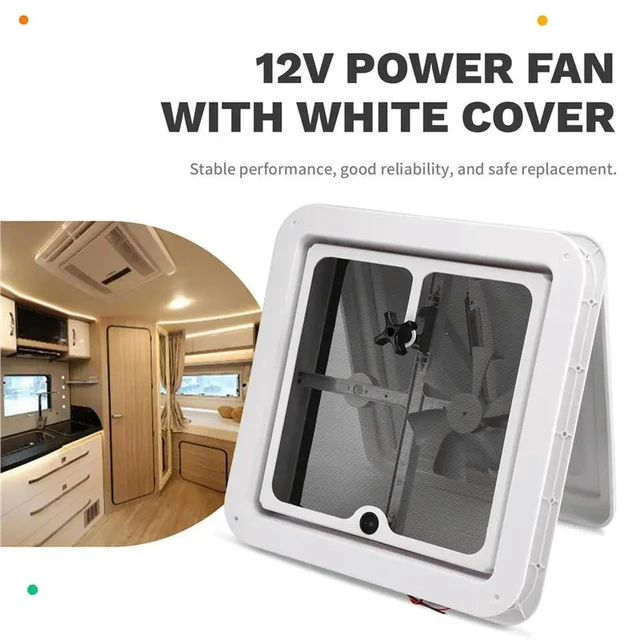 Alt view image 2 of 3 - RV Roof Vent 14 Inch X 14 Inch Exhaust Fan Only 1 Fan 12V Power White Lid Inner Garnish Fan
