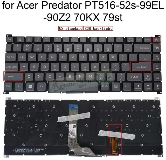 Main image of US RGB Backlit Keyboard for PT516-52s-99EL -73YD 73DC PREDATOR TRITON 500 SE Gaming Laptop Keyboard English SG04P_P12E3L