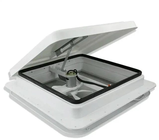 Main image of RV Ventilation Fan 12V Power 14 Inch X 14 Inch RV Roof Vent White Lid Inner Garnish Fan