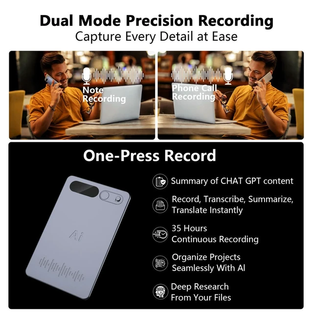 Alt view image 3 of 3 - Digital Voice Recorder with Real-Time Transcription & Translation Audio Recorder Audio Recording Device for Lectures Meetings