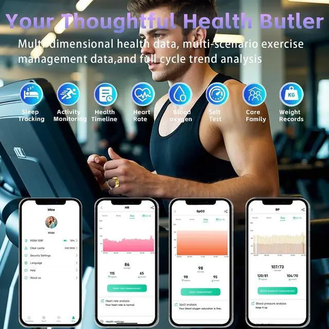 Alt view image 3 of 4 - Fitness Tracker Ring for Men Women Smart Health Ring with Heart Rate, SpO2, Blood Pressure, Sleep Monitoring, Steps, Calories, 5ATM Waterproof, No Subscription Fee for iOS and Android (Gold 10)