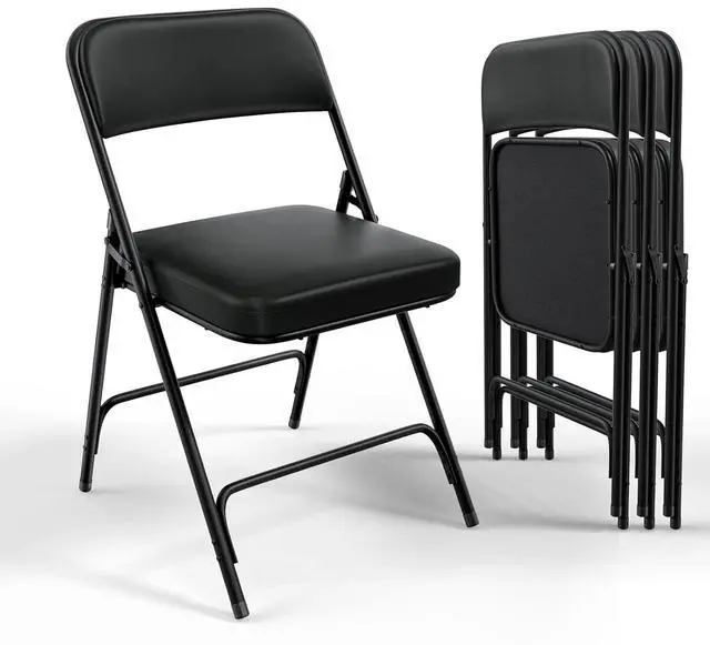 Main image of Padded Folding Chairs with Thick Seat Cushion, Portable, Durable & Extra Comfortable Foldable Chairs for Indoor & Outdoor Events, Banquet, Party, Dinning, Work, Craft, PU, Black, 4 Pack