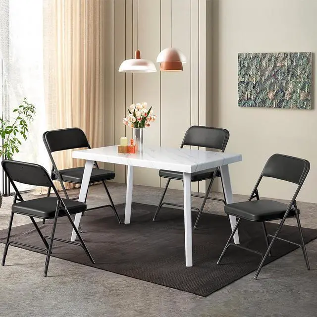 Alt view image 2 of 7 - Padded Folding Chairs with Thick Seat Cushion, Portable, Durable & Extra Comfortable Foldable Chairs for Indoor & Outdoor Events, Banquet, Party, Dinning, Work, Craft, PU, Black, 4 Pack