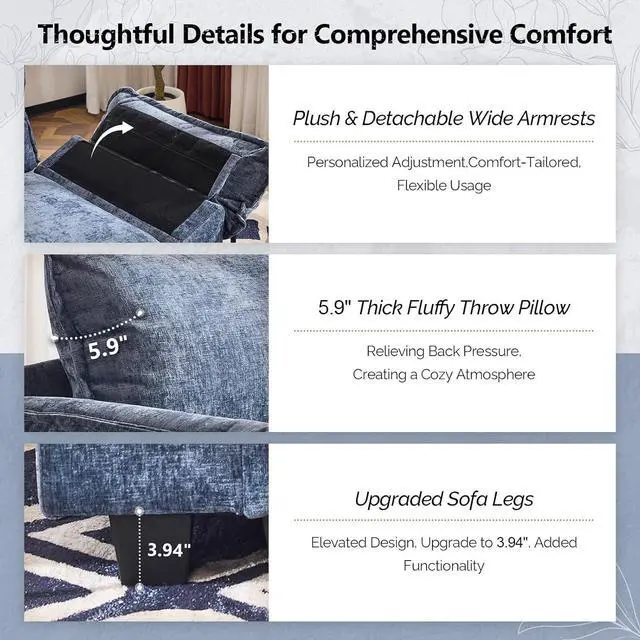 Alt view image 5 of 7 - Cloud Navy Blue Single Chair with Armrest