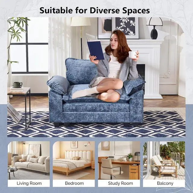 Alt view image 3 of 7 - Cloud Navy Blue Single Chair with Armrest