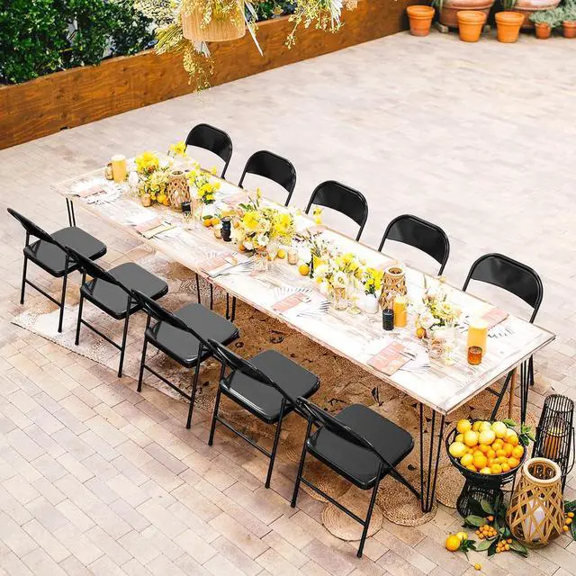 Alt view image 2 of 7 - Folding Chairs All Steel Metal Frame, Capacity 350 lbs, Durable Portable and Versatile for Indoor Outdoor Use, Black, Set of 4