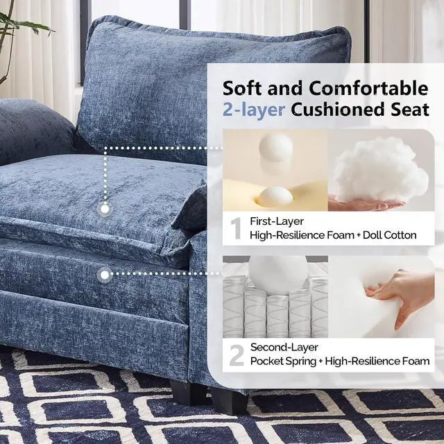 Alt view image 4 of 7 - Cloud Navy Blue Single Chair with Armrest