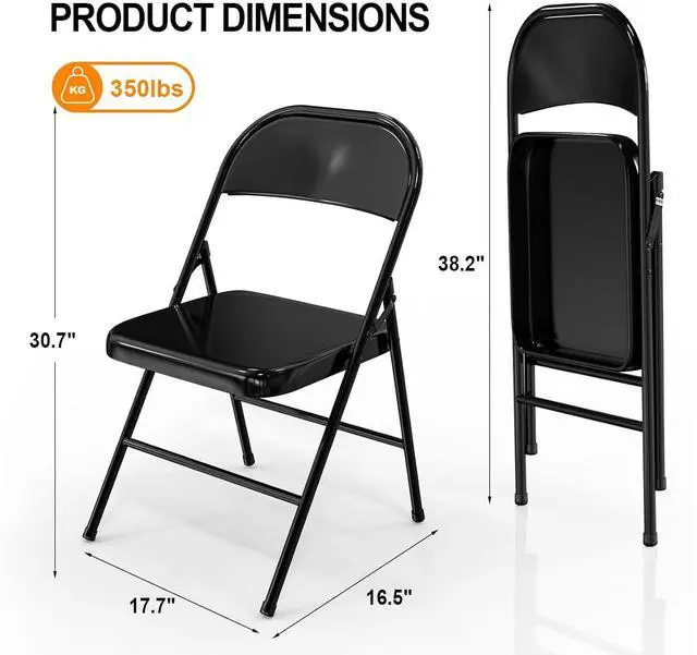 Alt view image 3 of 7 - Folding Chairs All Steel Metal Frame, Capacity 350 lbs, Durable Portable and Versatile for Indoor Outdoor Use, Black, Set of 4