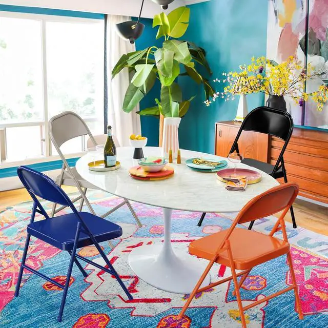 Alt view image 6 of 7 - Folding Chairs All Steel Metal Frame, Capacity 350 lbs, Durable Portable and Versatile for Indoor Outdoor Use, Black, Set of 4