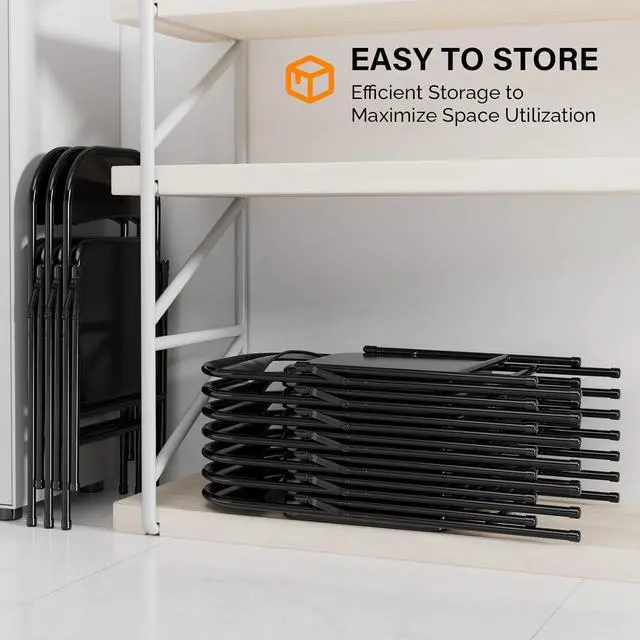 Alt view image 7 of 7 - Folding Chairs All Steel Metal Frame, Capacity 350 lbs, Durable Portable and Versatile for Indoor Outdoor Use, Black, Set of 8