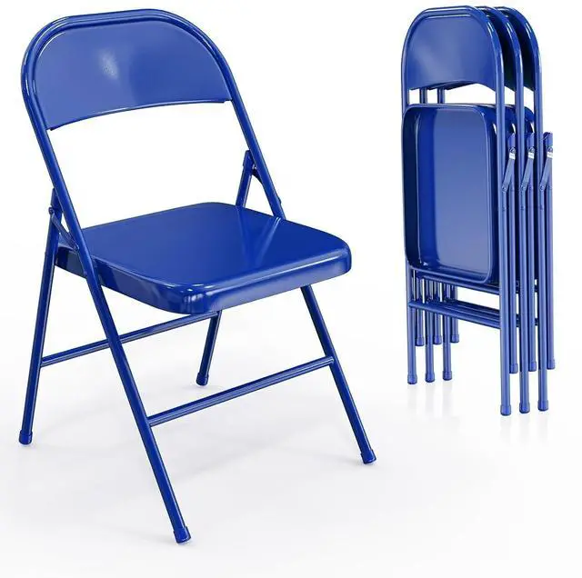 Main image of Folding Chairs All Steel Metal Frame, Capacity 350 lbs, Durable Portable and Versatile for Indoor Outdoor Use, Navy Blue, Set of 4