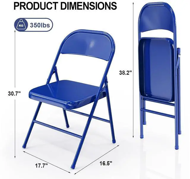 Alt view image 3 of 7 - Folding Chairs All Steel Metal Frame, Capacity 350 lbs, Durable Portable and Versatile for Indoor Outdoor Use, Navy Blue, Set of 8
