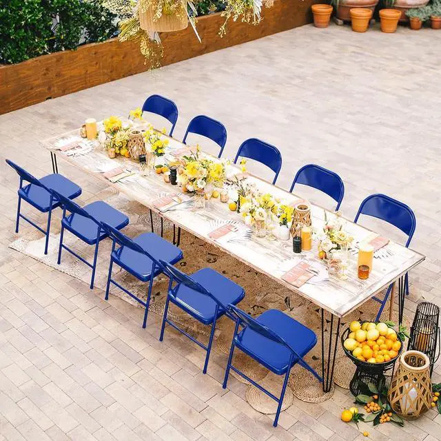 Alt view image 2 of 7 - Folding Chairs All Steel Metal Frame, Capacity 350 lbs, Durable Portable and Versatile for Indoor Outdoor Use, Navy Blue, Set of 8