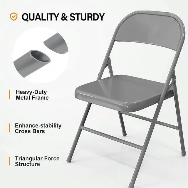 Alt view image 4 of 7 - Folding Chairs All Steel Metal Frame, Capacity 350 lbs, Durable Portable and Versatile for Indoor Outdoor Use, Gray, Set of 8