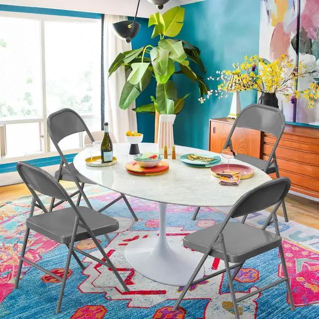 Alt view image 5 of 7 - Folding Chairs All Steel Metal Frame, Capacity 350 lbs, Durable Portable and Versatile for Indoor Outdoor Use, Gray, Set of 8