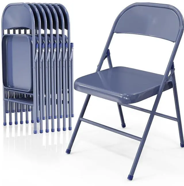 Main image of Folding Chairs All Steel Metal Frame, Capacity 350 lbs, Durable Portable and Versatile for Indoor Outdoor Use, Darkblue, Set of 8