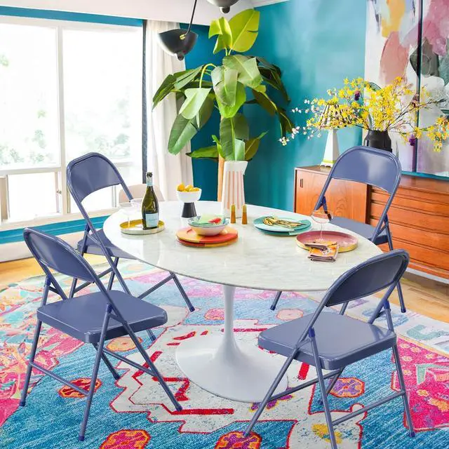 Alt view image 5 of 7 - Folding Chairs All Steel Metal Frame, Capacity 350 lbs, Durable Portable and Versatile for Indoor Outdoor Use, Darkblue, Set of 8