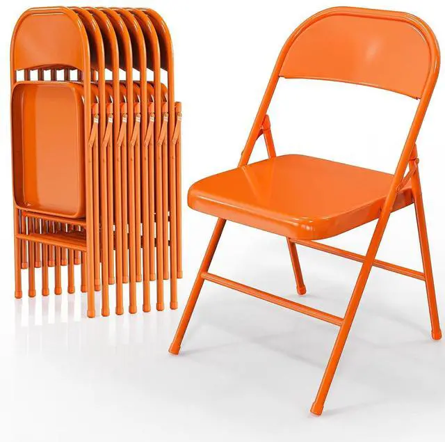 Main image of Folding Chairs All Steel Metal Frame, Capacity 350 lbs, Durable Portable and Versatile for Indoor Outdoor Use, Orange, Set of 8