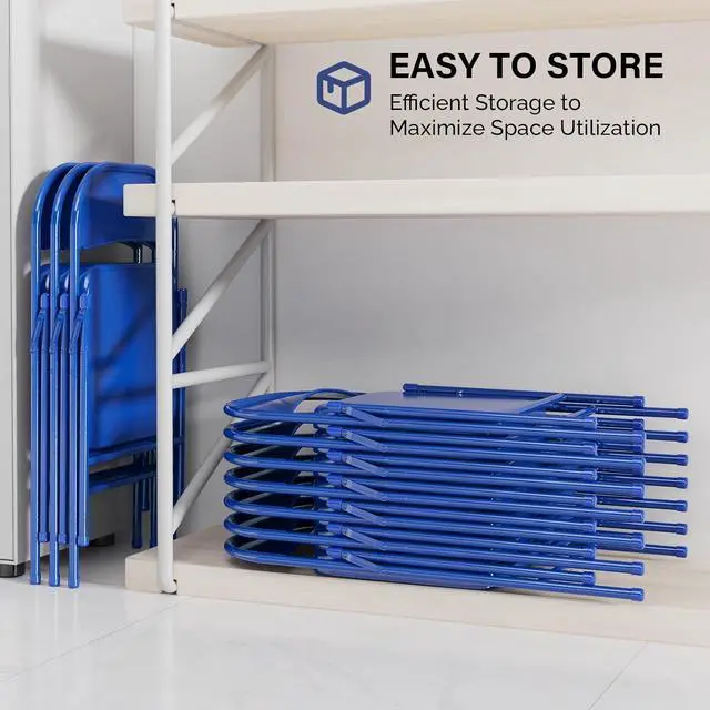Alt view image 7 of 7 - Folding Chairs All Steel Metal Frame, Capacity 350 lbs, Durable Portable and Versatile for Indoor Outdoor Use, Navy Blue, Set of 8