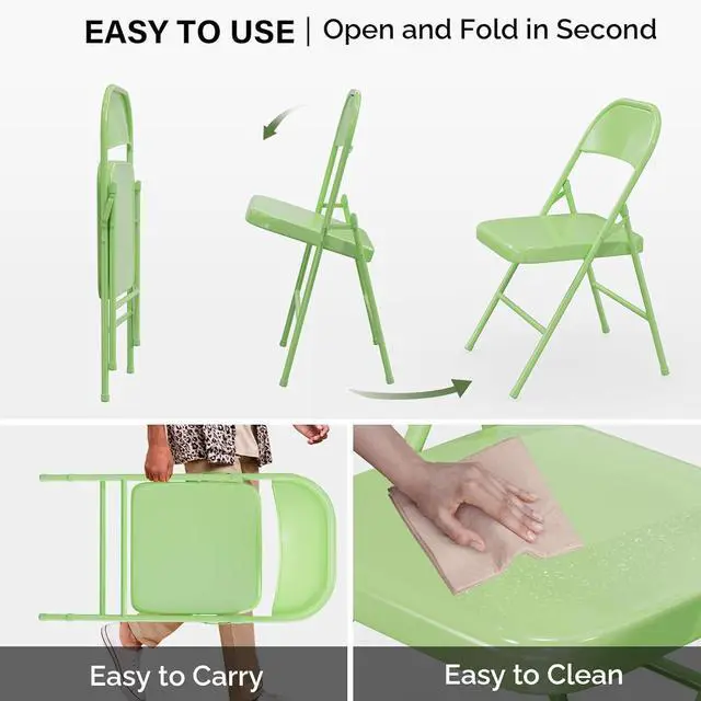 Alt view image 7 of 7 - Folding Chairs All Steel Metal Frame, Capacity 350 lbs, Durable Portable and Versatile for Indoor Outdoor Use, Green, Set of 8