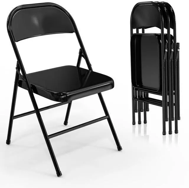 Main image of Folding Chairs All Steel Metal Frame, Capacity 350 lbs, Durable Portable and Versatile for Indoor Outdoor Use, Black, Set of 4