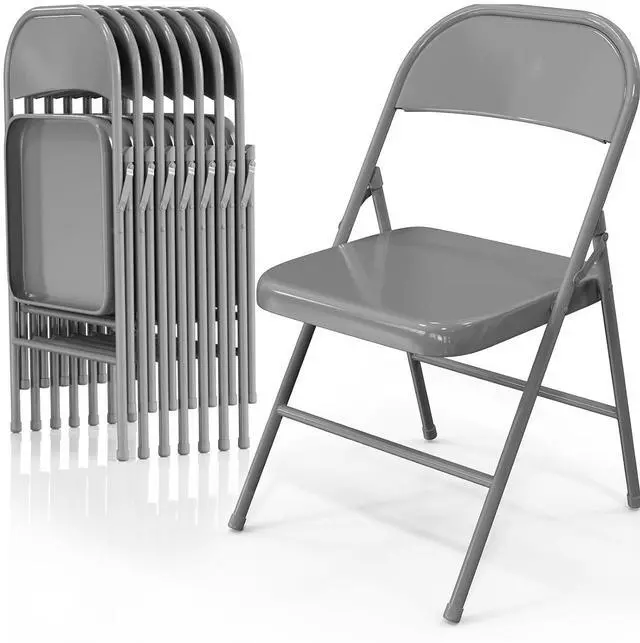 Main image of Folding Chairs All Steel Metal Frame, Capacity 350 lbs, Durable Portable and Versatile for Indoor Outdoor Use, Gray, Set of 8