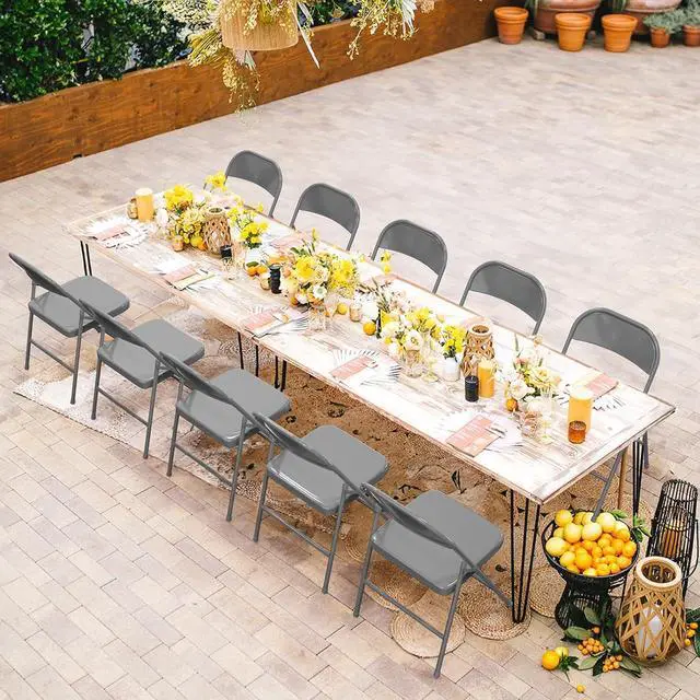 Alt view image 2 of 7 - Folding Chairs All Steel Metal Frame, Capacity 350 lbs, Durable Portable and Versatile for Indoor Outdoor Use, Gray, Set of 8