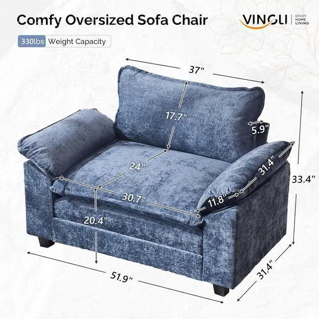 Alt view image 2 of 7 - Cloud Navy Blue Single Chair with Armrest