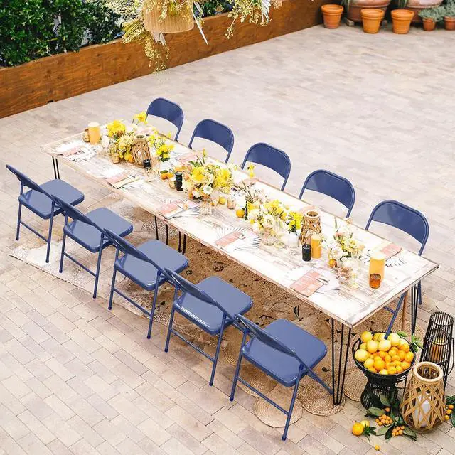 Alt view image 2 of 7 - Folding Chairs All Steel Metal Frame, Capacity 350 lbs, Durable Portable and Versatile for Indoor Outdoor Use, Darkblue, Set of 8
