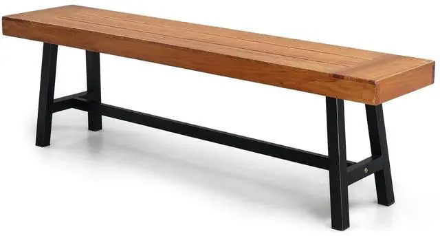 Main image of Outdoor Bench with Metal Legs Rustic, Wood Dining Bench Indoor Outdoor Porch Benches for Yard Garden Dining (63in)